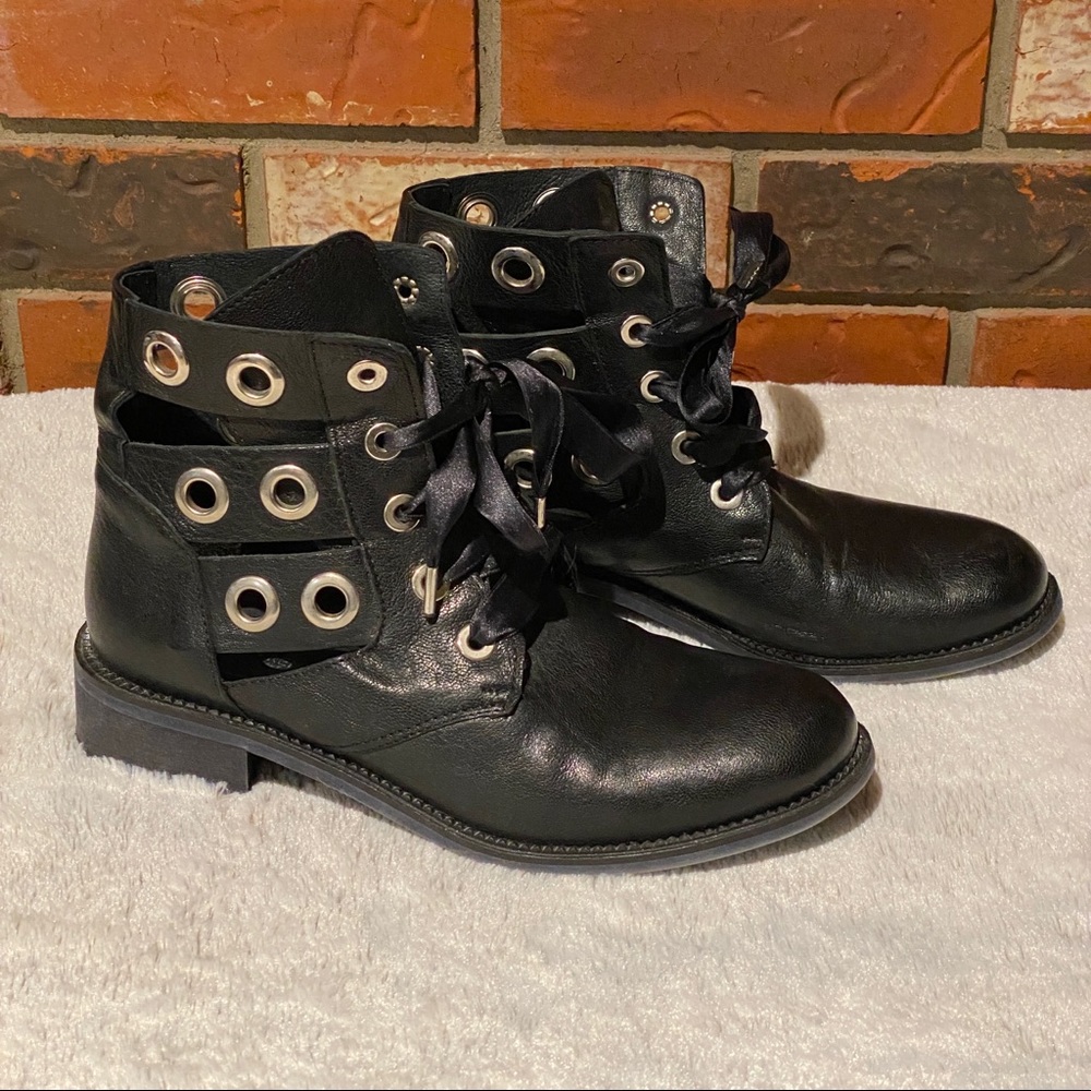 Black Leather Italian Lace-up Combat Boots